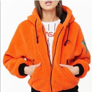 Forever 21 NASA Women's Orange Sherpa Zip-Up Hoodie Jacket